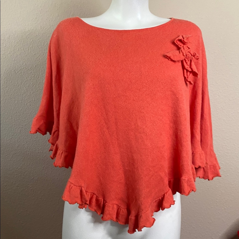 PARALLEL brand retro vintage orange knit shawl cape top flower sweater M 🌼